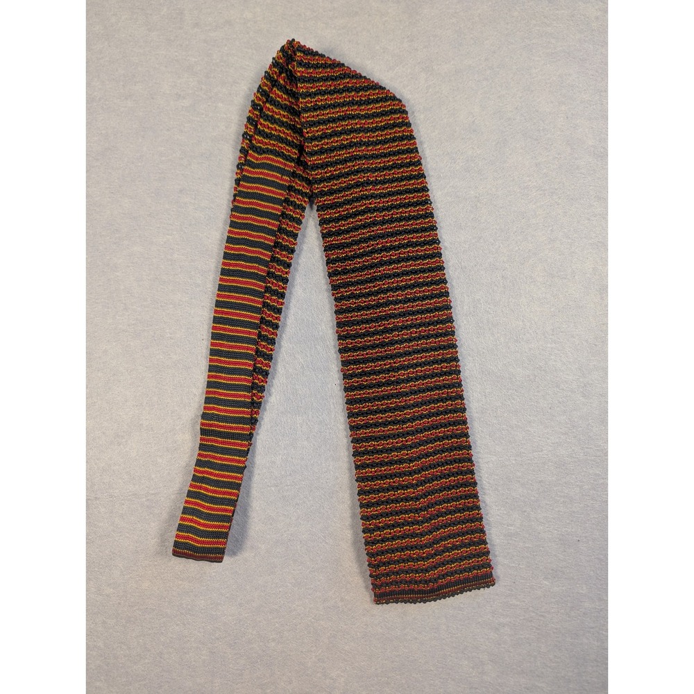 Paul Stuart Knit Tie Mens OS Navy Red‎ Gold Striped Silk Italy Vintage Excellent